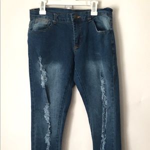 NEW Dark Wash Blue Distressed Jeans